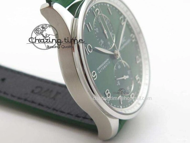 MIROTIME 1228 Versatile Portuguese 40mm Chrono SS Green Dial On Green Leather Strap A 7380